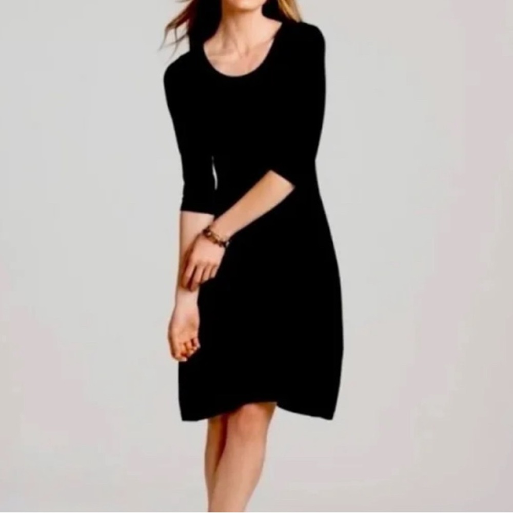 Eileen Fisher round neck Black A-Line 3/4 sleeve Jersey Dress- M